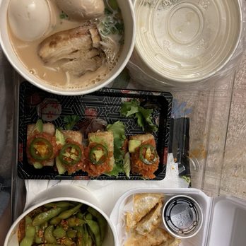 Aburi Japanese Kitchen - 3/2026 appetizers:gyoza, crispyrice (forgo eel sauce/spicymayo sauce 1st time) spicygarlicedamame tonkatsu ramen w/2 boiled eggs $$ - Ramen Near Me - Huntington Beach, California Aburi Japanese Kitchen - 3/2026 appetizers:gyoza, crispyrice (forgo eel sauce/spicymayo sauce 1st time) spicygarlicedamame tonkatsu ramen w/2 boiled eggs $$ - Ramen Near Me - Huntington Beach, California
