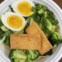 Veggie miso ramen with tofu and soft boiled egg