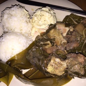 Aloha Mixed Plate - Lau Lau, pork cooked in a ti leaf served with rice and a macaroni salad - Hawaiian Near Me - Lahaina, Hawaii Aloha Mixed Plate - Lau Lau, pork cooked in a ti leaf served with rice and a macaroni salad - Hawaiian Near Me - Lahaina, Hawaii