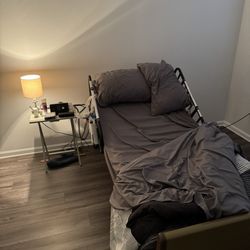 Mediplus Home Health - Electrical medical bed. This senior (86) is waiting for his furniture to be delivered from Florida and was sleeping on cot.
