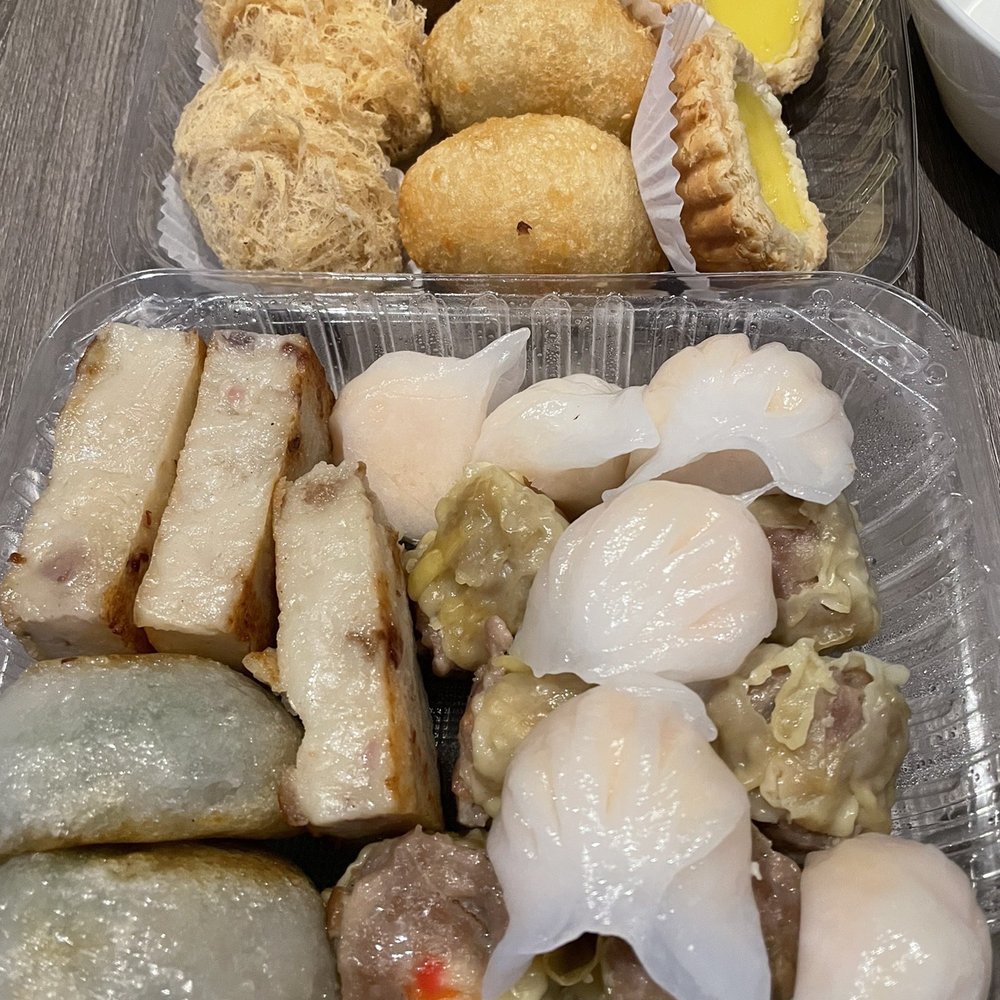 Good Luck Dim Sum - Deep Fried Taro Root, Deep Fried Stuffed Dumpling, Dan tat (egg custard), Turnip cake, Shrimp Chive Dumpling w/ Shrimp, Pork Siu Mai. - Chinese Near Me - San Francisco, California Good Luck Dim Sum - Deep Fried Taro Root, Deep Fried Stuffed Dumpling, Dan tat (egg custard), Turnip cake, Shrimp Chive Dumpling w/ Shrimp, Pork Siu Mai. - Chinese Near Me - San Francisco, California