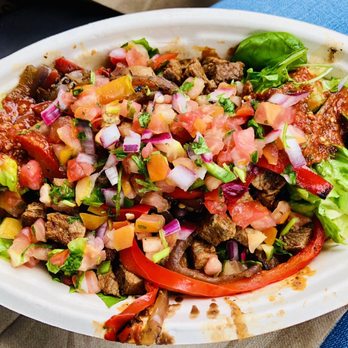 Chipotle Mexican Grill - Salad with steak, black beans, fajita veggies, red salsa, and green salsa - Fast Food Near Me - Eureka, California Chipotle Mexican Grill - Salad with steak, black beans, fajita veggies, red salsa, and green salsa - Fast Food Near Me - Eureka, California