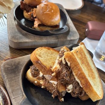 Bosscat Kitchen & Libations - The Happy Hour short rib grilled cheese and the Korean slaw chicken sliders. - Bars Near Me - Orange, California