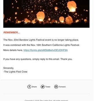 The Lights Fest - Refund email that the company sends out. Submitted the request for refund twice but heard nothing back. - Festivals Near Me - Imperial, California The Lights Fest - Refund email that the company sends out. Submitted the request for refund twice but heard nothing back. - Festivals Near Me - Imperial, California