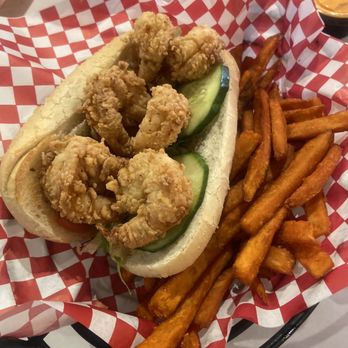 Red Crab Juicy Seafood - 11/17/23 Shrimp poboy with crunch cukes, tomato and sweet potato fries- oh BABEEEE!! - Seafood Near Me - Whitehall, Pennsylvania Red Crab Juicy Seafood - 11/17/23 Shrimp poboy with crunch cukes, tomato and sweet potato fries- oh BABEEEE!! - Seafood Near Me - Whitehall, Pennsylvania