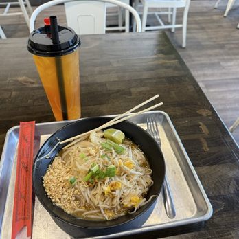 Toastn' Tea - Pad Thai and mango boba fruit tea when I got it - Bubble Tea Near Me - Grand Rapids, Michigan