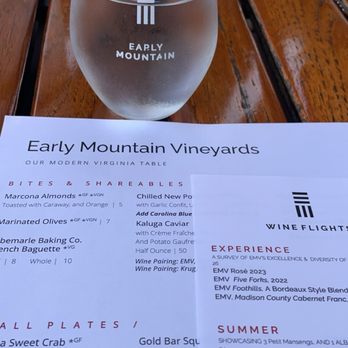 Early Mountain Vineyards - Glimpse of the menu - Wineries Near Me - Madison, Virginia