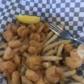 Hill's Seafood - Shrimp and fries, a quarter of the shrimp had already been eaten before I took the picture. - Seafood Near Me - Rockland, Maine Hill's Seafood - Shrimp and fries, a quarter of the shrimp had already been eaten before I took the picture. - Seafood Near Me - Rockland, Maine