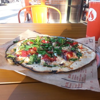 Blaze Pizza - Another Art Lover, gluten-free. This time I added spinach, kalamata olives, feta, and red peppers! - Pizza Near Me - Riverside, California