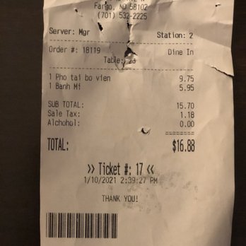 Pho D'licious - the receipt for the game - Vietnamese Near Me - Fargo, North Dakota Pho D'licious - the receipt for the game - Vietnamese Near Me - Fargo, North Dakota