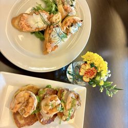 AQUA TERRA Grill at Contra Costa College - Salmon pate and shrimp on corn fritters