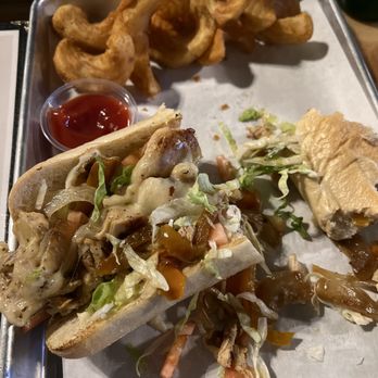 The Upper Deck Kitchen & Cocktails - THE COOP CHICKEN PHILLY SANDWICH - Sports Bars Near Me - Greensboro, North Carolina The Upper Deck Kitchen & Cocktails - THE COOP CHICKEN PHILLY SANDWICH - Sports Bars Near Me - Greensboro, North Carolina
