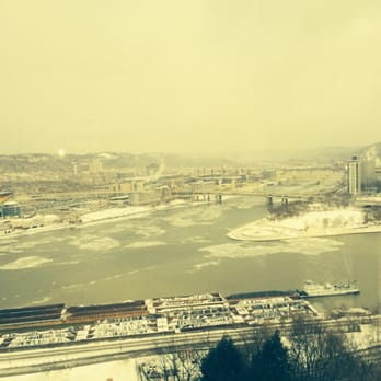 Duquesne Incline - View of the three rivers (frozen) during a cold snap - Landmarks & Historical Buildings Near Me - Pittsburgh, Pennsylvania