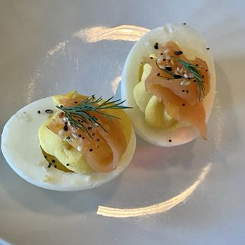 Pantoufle’s Bistro - Salmon deviled eggs app - Desserts Near Me - Floyd, Virginia Pantoufle’s Bistro - Salmon deviled eggs app - Desserts Near Me - Floyd, Virginia