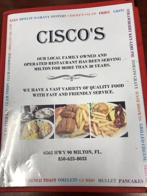 Menu photo 8 Cisco's Milton, FL