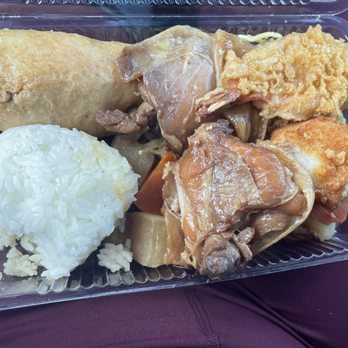 Kawamoto Store - Bento (1 cone, 1 Musubi (rice Ball), 1 shoyu chicken, 1 fish (tempura ono), and 1 shrimp tempura) - Japanese Near Me - Hilo, Hawaii Kawamoto Store - Bento (1 cone, 1 Musubi (rice Ball), 1 shoyu chicken, 1 fish (tempura ono), and 1 shrimp tempura) - Japanese Near Me - Hilo, Hawaii