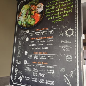 Ahipoki - The menu on the wall with 4 steps of choices - Seafood Near Me - Scottsdale, Arizona