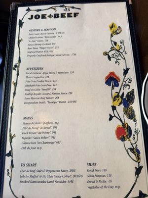 Menu photo 1 Joe Beef Montreal, QC Menu photo 1 Joe Beef Montreal, QC
