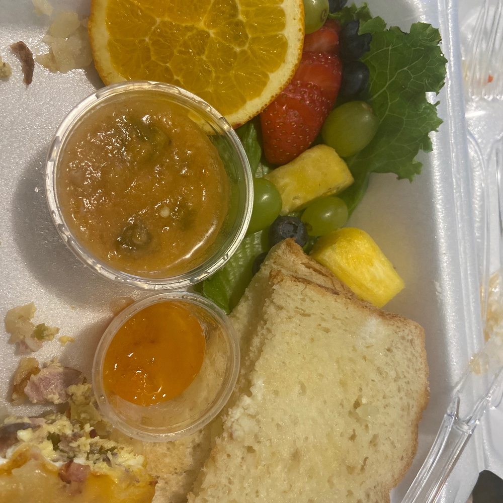 Joe Mamas - Homemade bread and jelly and salsa, fruit salad side, & 3/4 eaten egg pie - Comfort Food Near Me - Palmer Lake, Colorado Joe Mamas - Homemade bread and jelly and salsa, fruit salad side, & 3/4 eaten egg pie - Comfort Food Near Me - Palmer Lake, Colorado