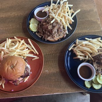 Route 66 Smokehouse - Pulled Pork (top and right), Brisket Sandwich (left) - Barbeque Near Me - New York, New York