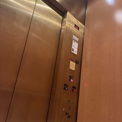 Dillard's - Tall Gold Kone Series 220 elevator, Dillard's Northlake Mall (Charlotte)