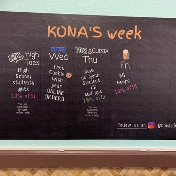 Kona's Deli - Specials - Delis Near Me - San Luis Obispo, California