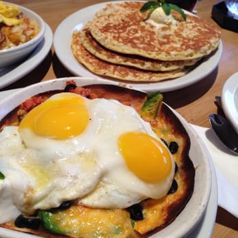 Stacks - Banana macadamia pancakes and sunny side up huevos rancheros! - Breakfast & Brunch Near Me - Redwood City, California