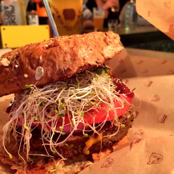 Bareburger - Astoria - The Guadalupe - black bean burger, tomato, pickled red onions, alfalfa, guac, cheddar - Burgers Near Me - Astoria, New York Bareburger - Astoria - The Guadalupe - black bean burger, tomato, pickled red onions, alfalfa, guac, cheddar - Burgers Near Me - Astoria, New York