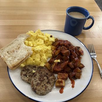 Cafe Sol - American Breakfast with turkey sausage. And the drip Coffee. - New American Near Me - Grand Junction, Colorado