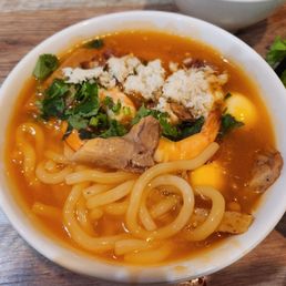 Banh Canh with crab, shrimp, and pork