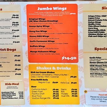 Anny's Fine Burger - Sides menu Fab 2026 - Burgers Near Me - San Diego, California