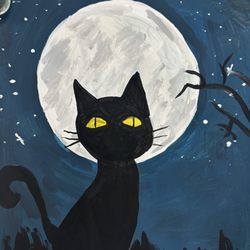 Creating My Art - Black Cat Acrylic Painting