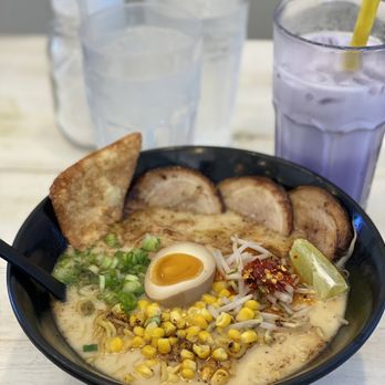 U Ramen - Medium spicy ramen, well balanced flavors. Egg cooked perfectly. Next to a Taro boba drink. - Ramen Near Me - Oxnard, California U Ramen - Medium spicy ramen, well balanced flavors. Egg cooked perfectly. Next to a Taro boba drink. - Ramen Near Me - Oxnard, California