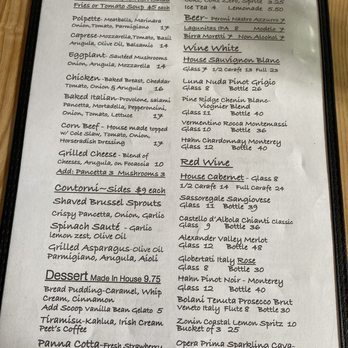 Pasta Panino - Menu (back) - Italian Near Me - San Francisco, California