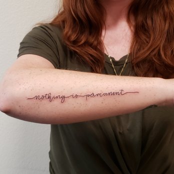 Hana Ink Studio - "nothing is permanent" in calligraphy done by my sister! Hana nailed it! - Tattoo Near Me Hana Ink Studio - "nothing is permanent" in calligraphy done by my sister! Hana nailed it! - Tattoo Near Me