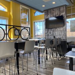 tables and chairs in a restaurant