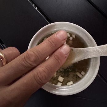 Ginza Sushi and Ramen - Miso soup is so tiny, and came with this amount in it - Ramen Near Me - Salem, Oregon Ginza Sushi and Ramen - Miso soup is so tiny, and came with this amount in it - Ramen Near Me - Salem, Oregon