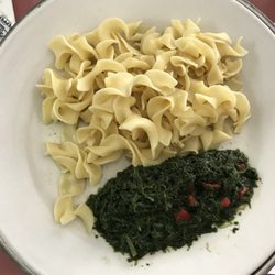 Archstone Care Center - Dry cooked noodles and over cooked spinach. Sure there is a must,leafy green vegetable but once again....where's the protein?
