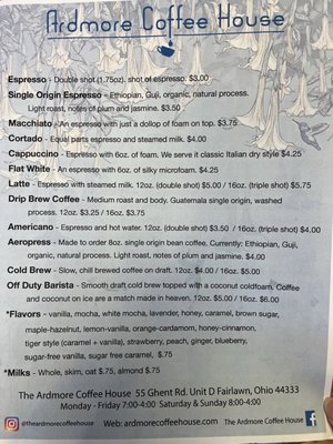 Menu photo 2 The Ardmore Coffee House Fairlawn, OH Menu photo 2 The Ardmore Coffee House Fairlawn, OH