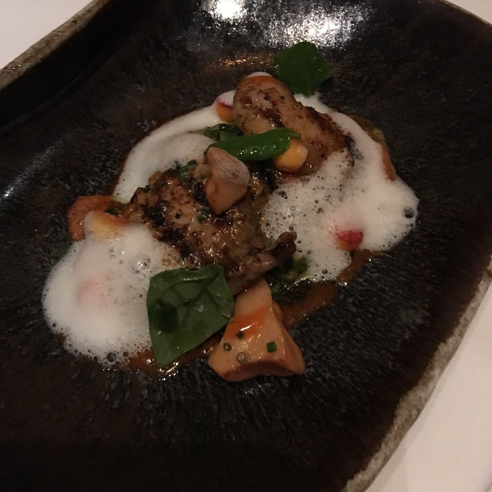 Campton Bar and Bistro - Spice Glazed Quail with nettle saag, chanterelles, peaches and basil (3 stars, as quail was really salty) - New American Near Me - San Francisco, California