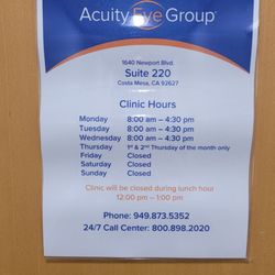 Acuity Eye Group - Costa Mesa - Worthless calling their number, a patient in a wheel chair was waiting outside when I got there. This is ridiculous and disrespectful