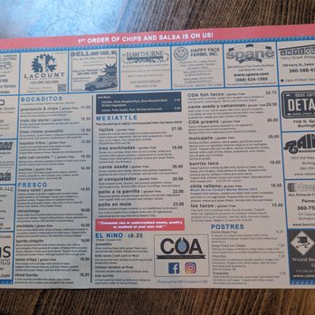 COA mexican eatery & tequileria - Food menu. - Mexican Near Me - Mount Vernon, Washington