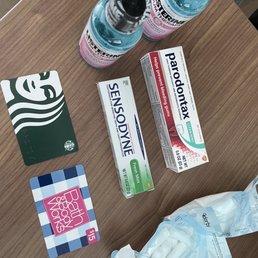 Starbucks gift card, bath&body works and dental goodies to help me from biting my inner cheeks!