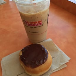 Iced latte and a Boston Kreme donut