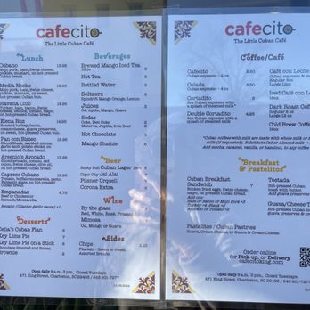 Cafecito - Menu - Cuban Near Me - Charleston, South Carolina Cafecito - Menu - Cuban Near Me - Charleston, South Carolina
