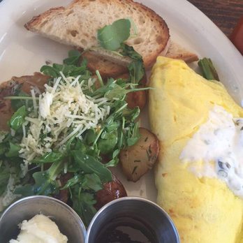 Fig Tree Cafe - Salmon omelette with yummy caper sauce and sourdough bread toast - Breakfast & Brunch Near Me - San Diego, California Fig Tree Cafe - Salmon omelette with yummy caper sauce and sourdough bread toast - Breakfast & Brunch Near Me - San Diego, California