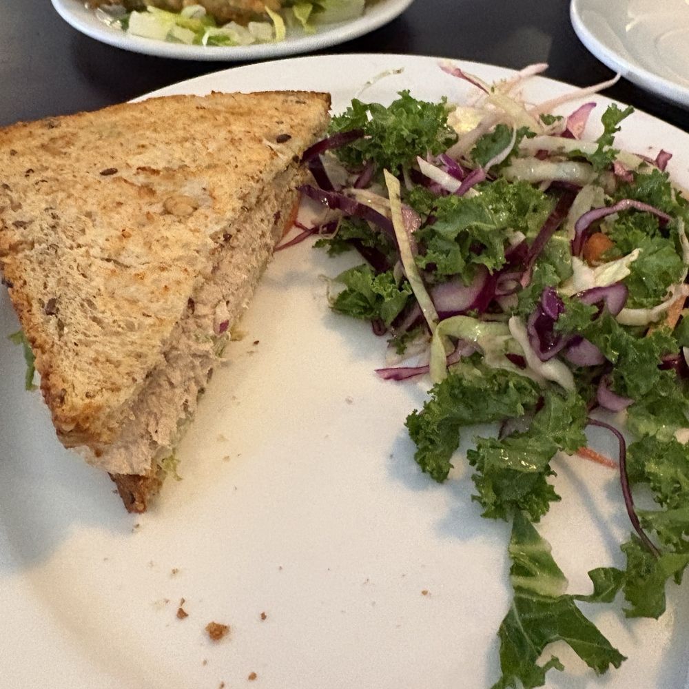 Effy's Cafe - Tuna Melt (half) with side slaw (front) Fried Pickles (back) - Cafes Near Me - New York, New York Effy's Cafe - Tuna Melt (half) with side slaw (front) Fried Pickles (back) - Cafes Near Me - New York, New York