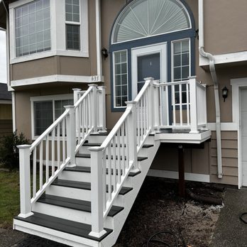 Bash Solutions - Photo 3 of 3
Front porch remodel completed -- posts replaced, structure reinforced, and new composite decking with railings installed. - Handyman Near Me - Kent, Washington Bash Solutions - Photo 3 of 3
Front porch remodel completed -- posts replaced, structure reinforced, and new composite decking with railings installed. - Handyman Near Me - Kent, Washington