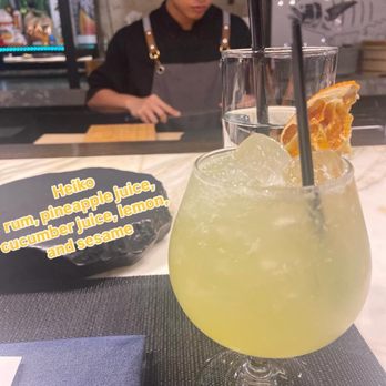 Kenji Omakase - Heiko: rum, pineapple juice, cucumber juice, lemon, and sesame - Japanese Near Me - New Orleans, Louisiana Kenji Omakase - Heiko: rum, pineapple juice, cucumber juice, lemon, and sesame - Japanese Near Me - New Orleans, Louisiana