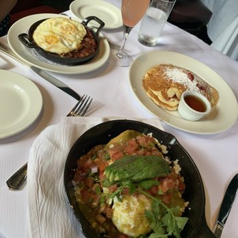 Hendrick's Tavern - Juevos Rancheros, Corned Beef hash with Eggs & the Lemon Ricotta Pancakes. All of it was delicious. - Bars Near Me - Roslyn, New York